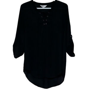 Decree Women's Black Sheer Tie Up 3/4 Sleeve Blouse Size‎ M
